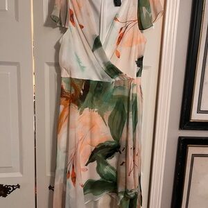 DKNYC High Low Dress in Green and Orange Floral